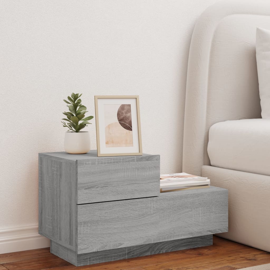 Mesa de cabeceira com luzes LED 70x36x40,5 cm cinzento-sonoma