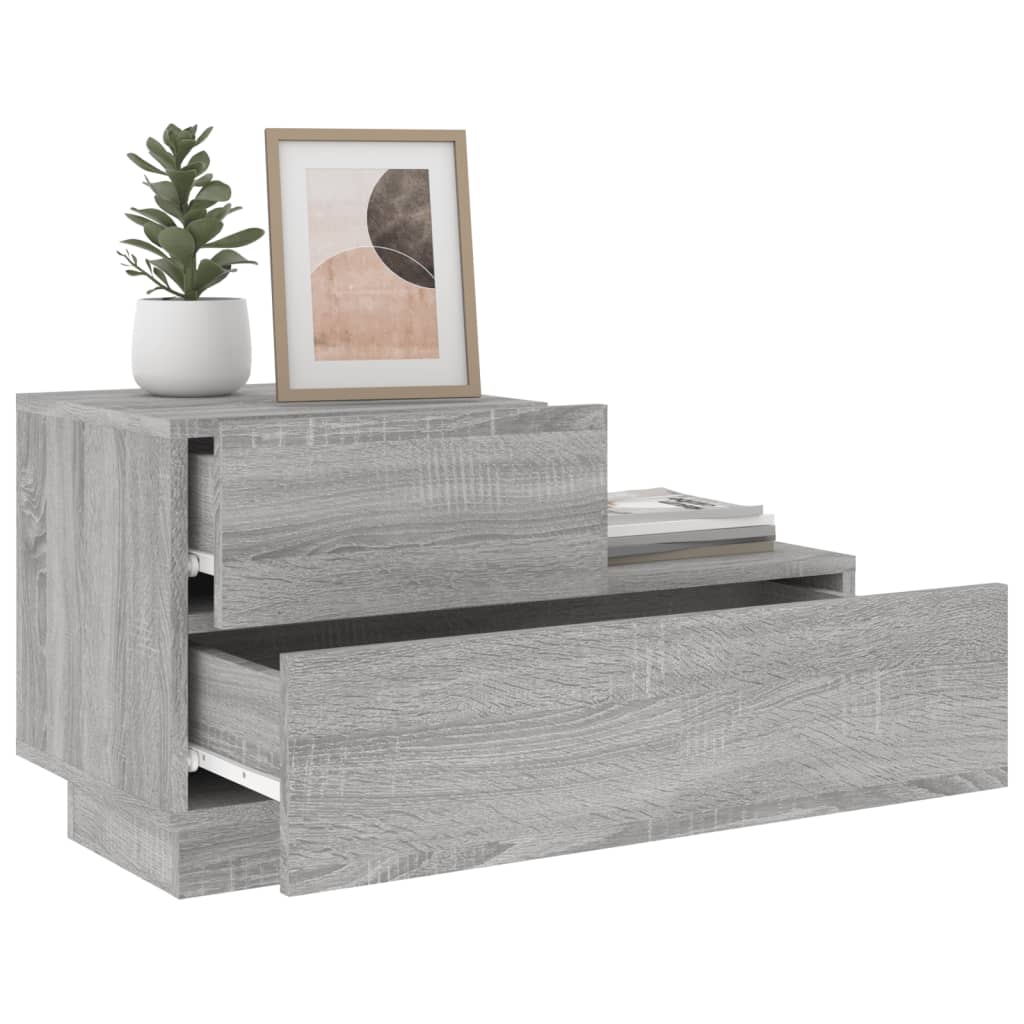 Mesa de cabeceira com luzes LED 70x36x40,5 cm cinzento-sonoma