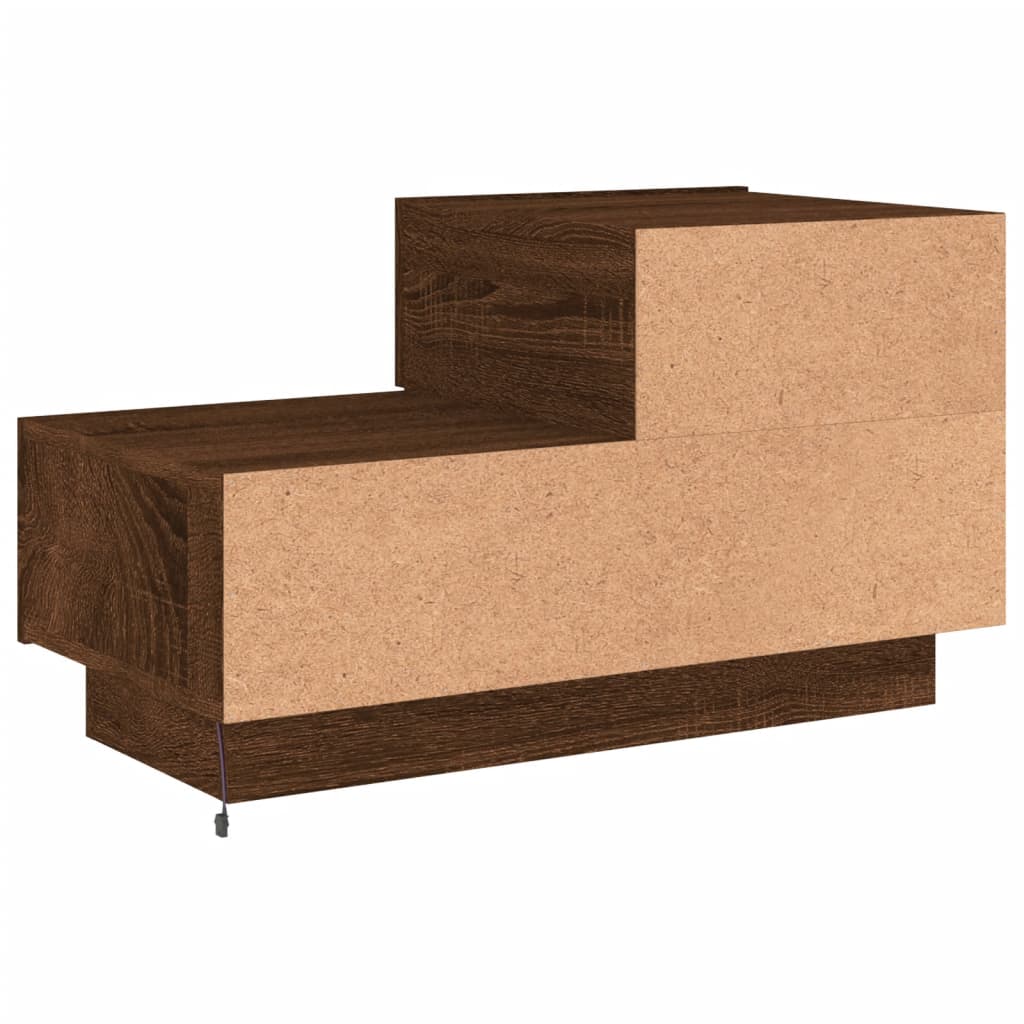 Mesa de cabeceira com luzes LED 70x36x40,5 cm carvalho castanho
