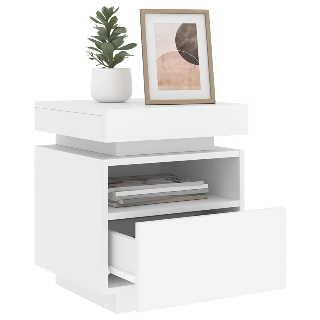 Mesa de cabeceira com luzes LED 40x39x48,5 cm branco