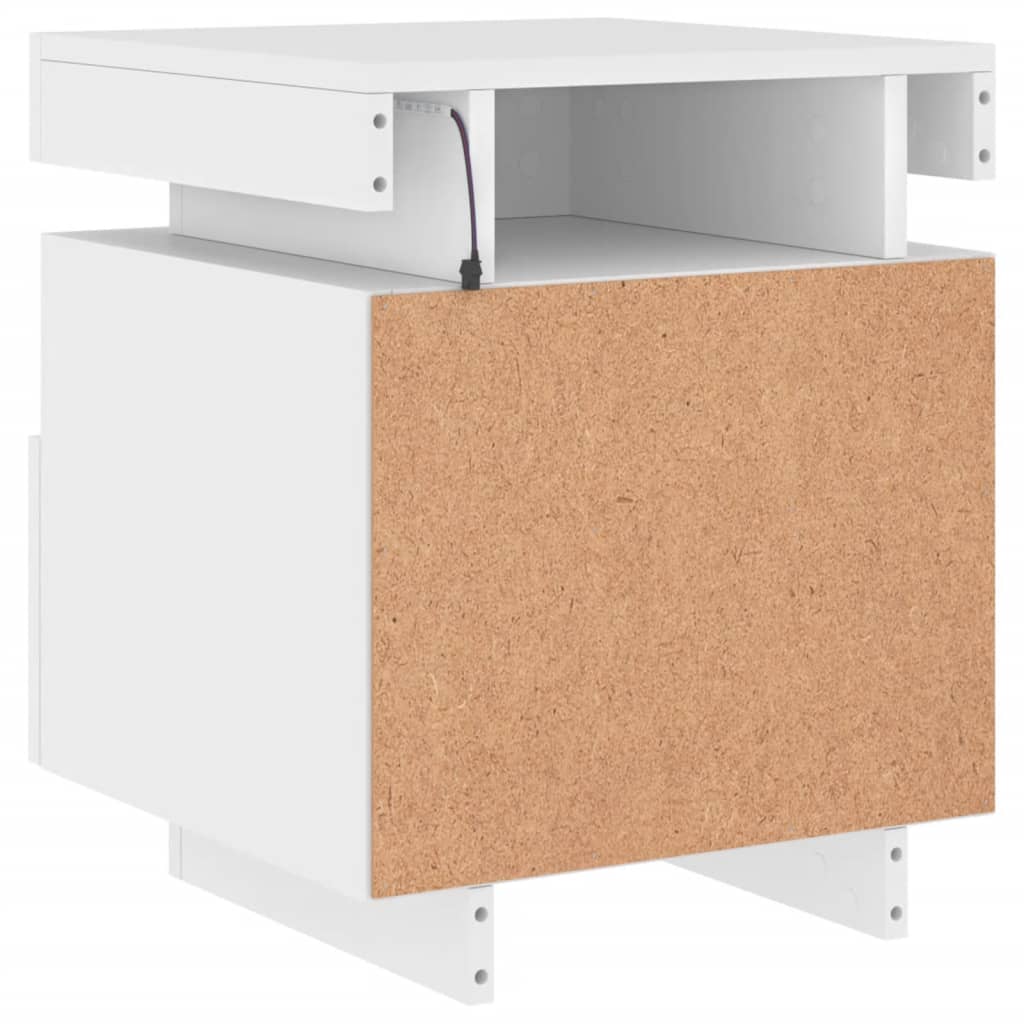 Mesa de cabeceira com luzes LED 40x39x48,5 cm branco