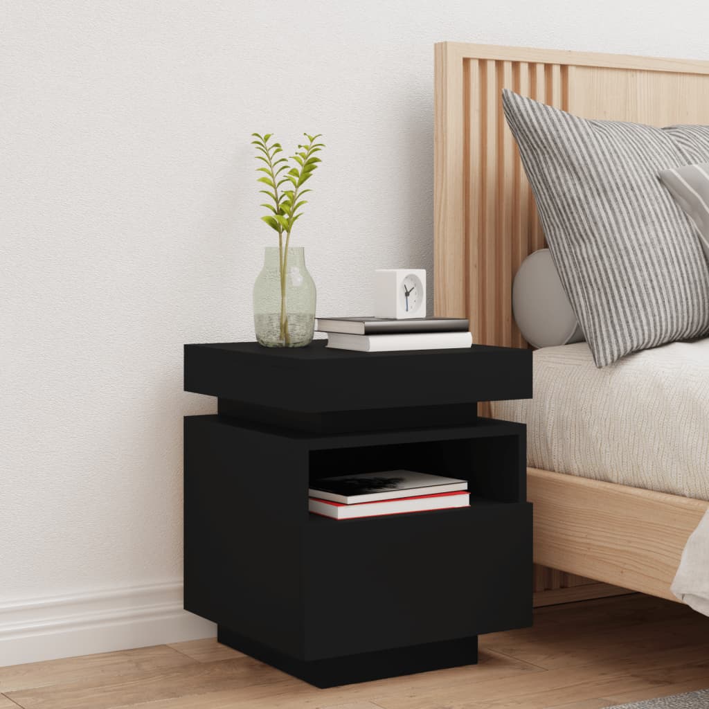 Mesa de cabeceira com luzes LED 40x39x48,5 cm preto