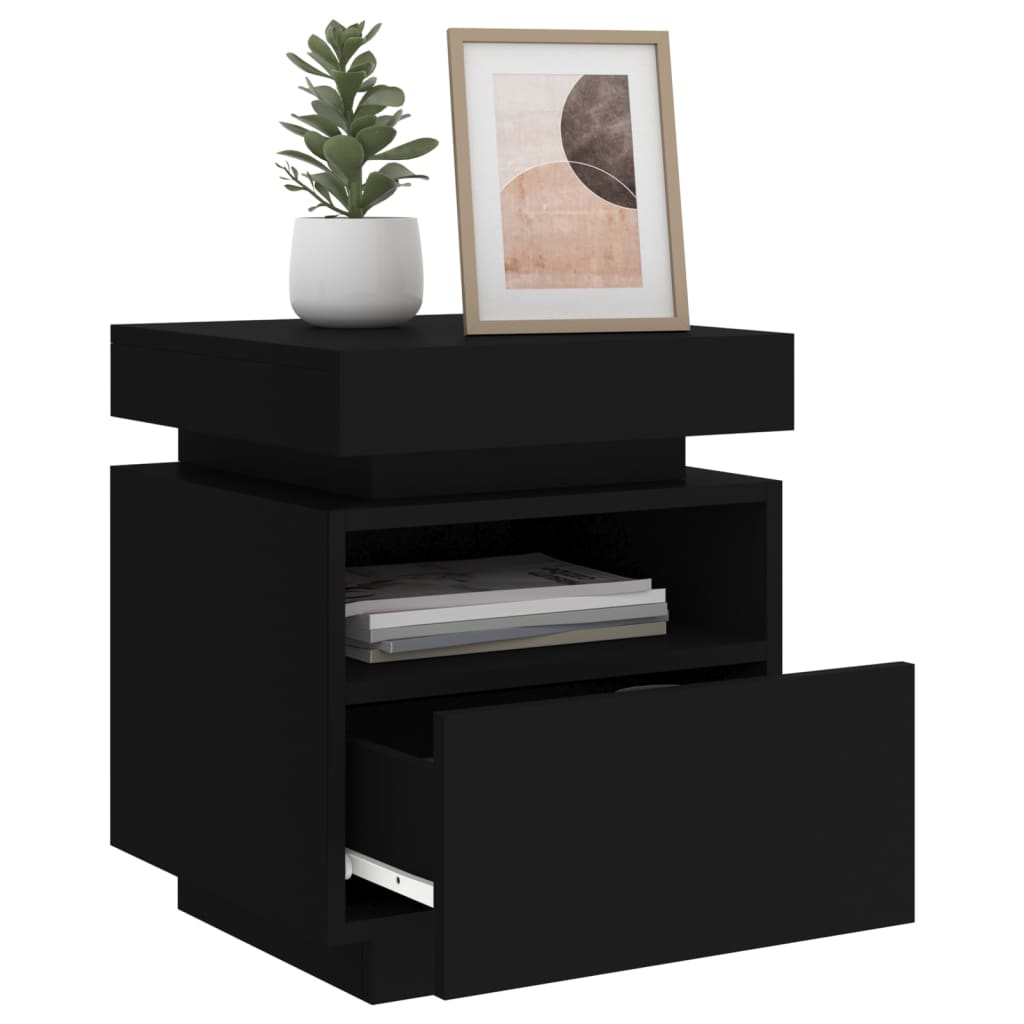 Mesa de cabeceira com luzes LED 40x39x48,5 cm preto