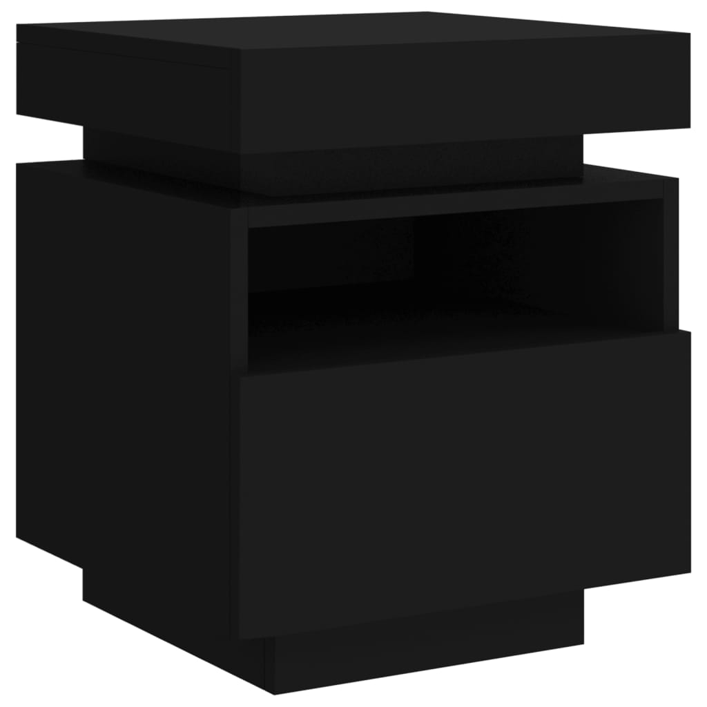 Mesa de cabeceira com luzes LED 40x39x48,5 cm preto