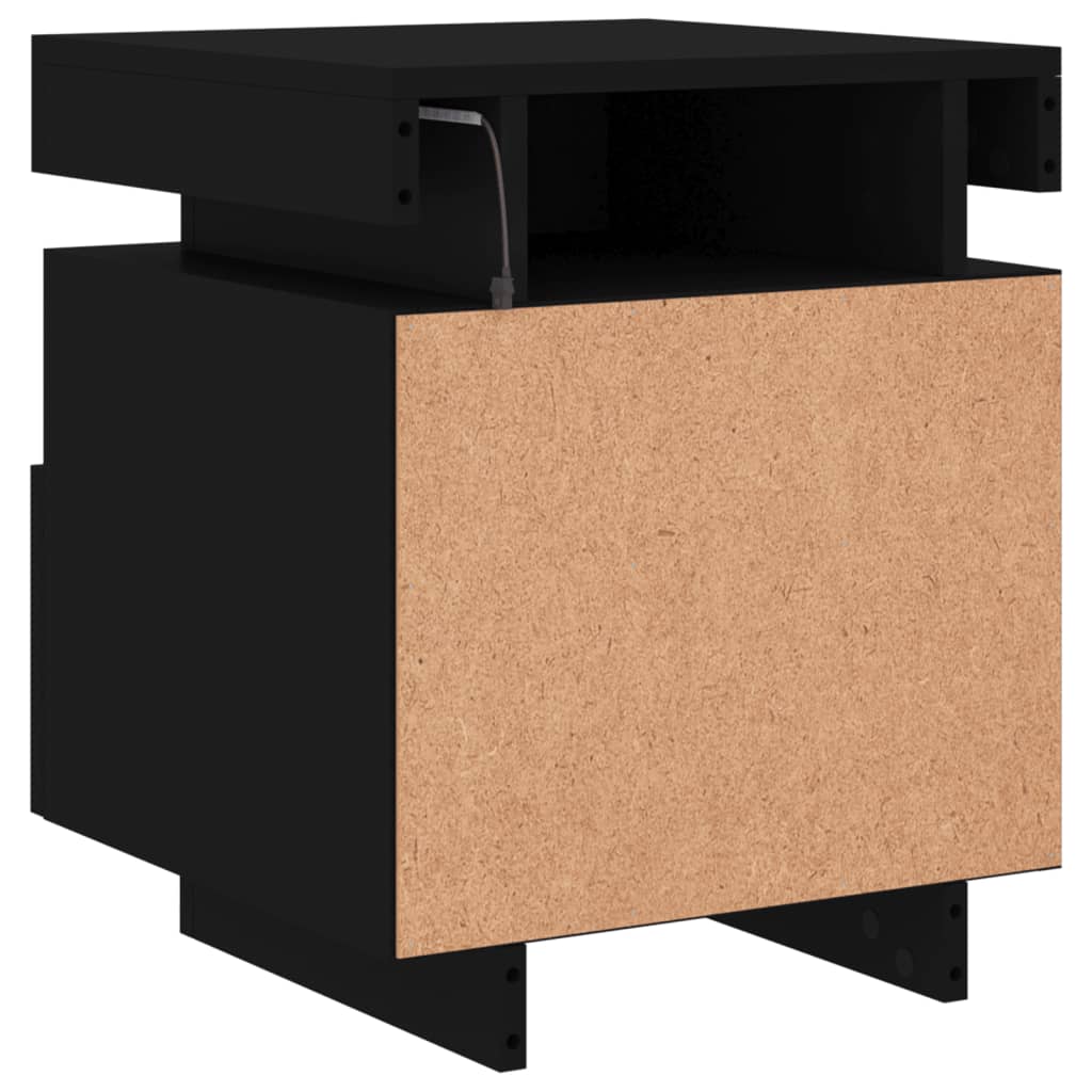 Mesa de cabeceira com luzes LED 40x39x48,5 cm preto