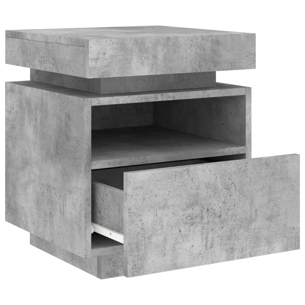 Mesa de cabeceira com luzes LED 40x39x48,5 cm cinzento-cimento