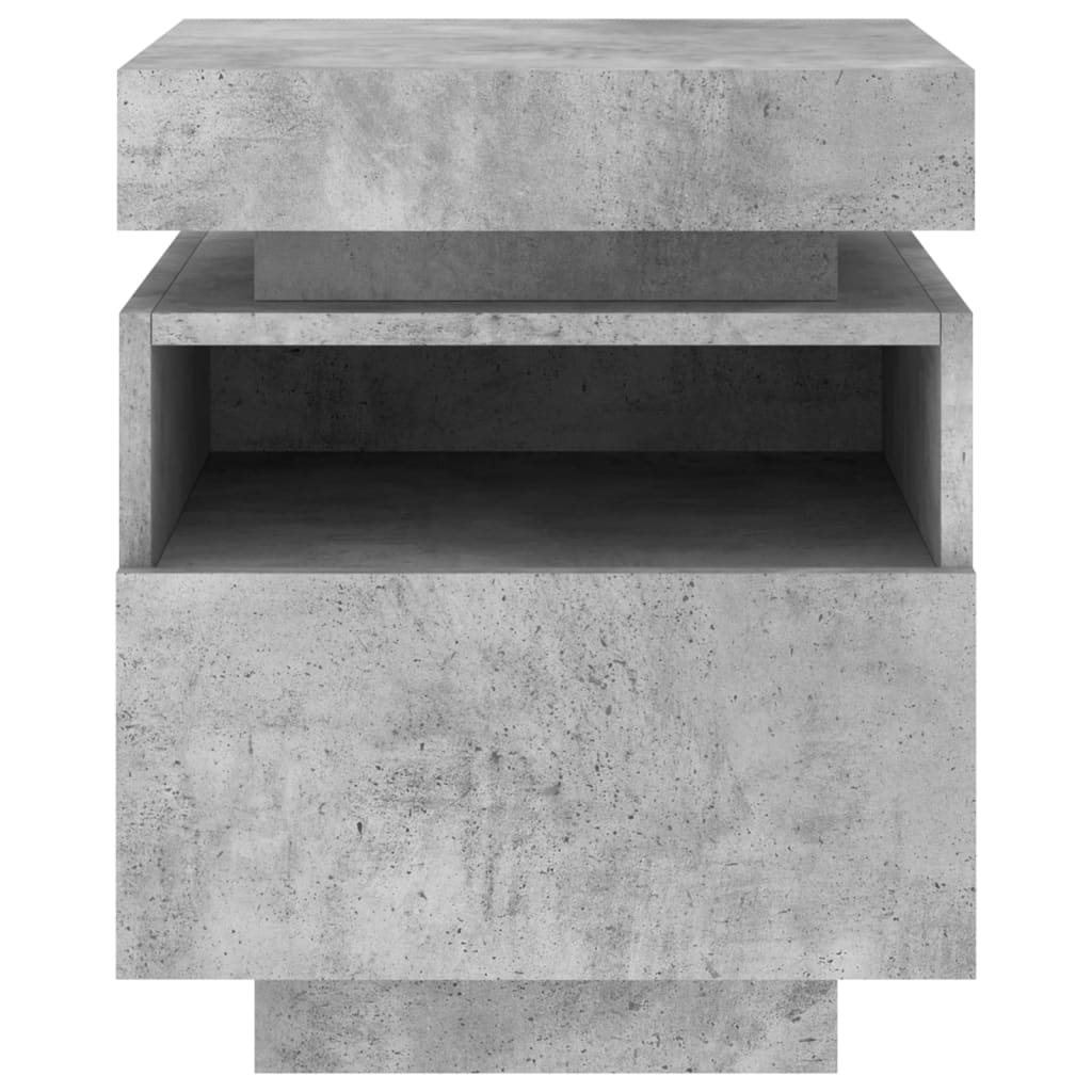 Mesa de cabeceira com luzes LED 40x39x48,5 cm cinzento-cimento