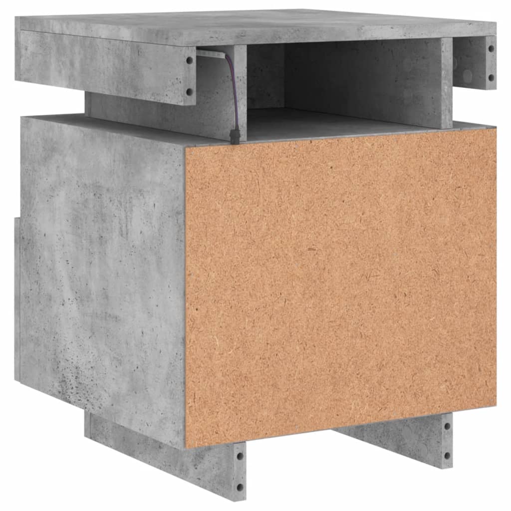 Mesa de cabeceira com luzes LED 40x39x48,5 cm cinzento-cimento