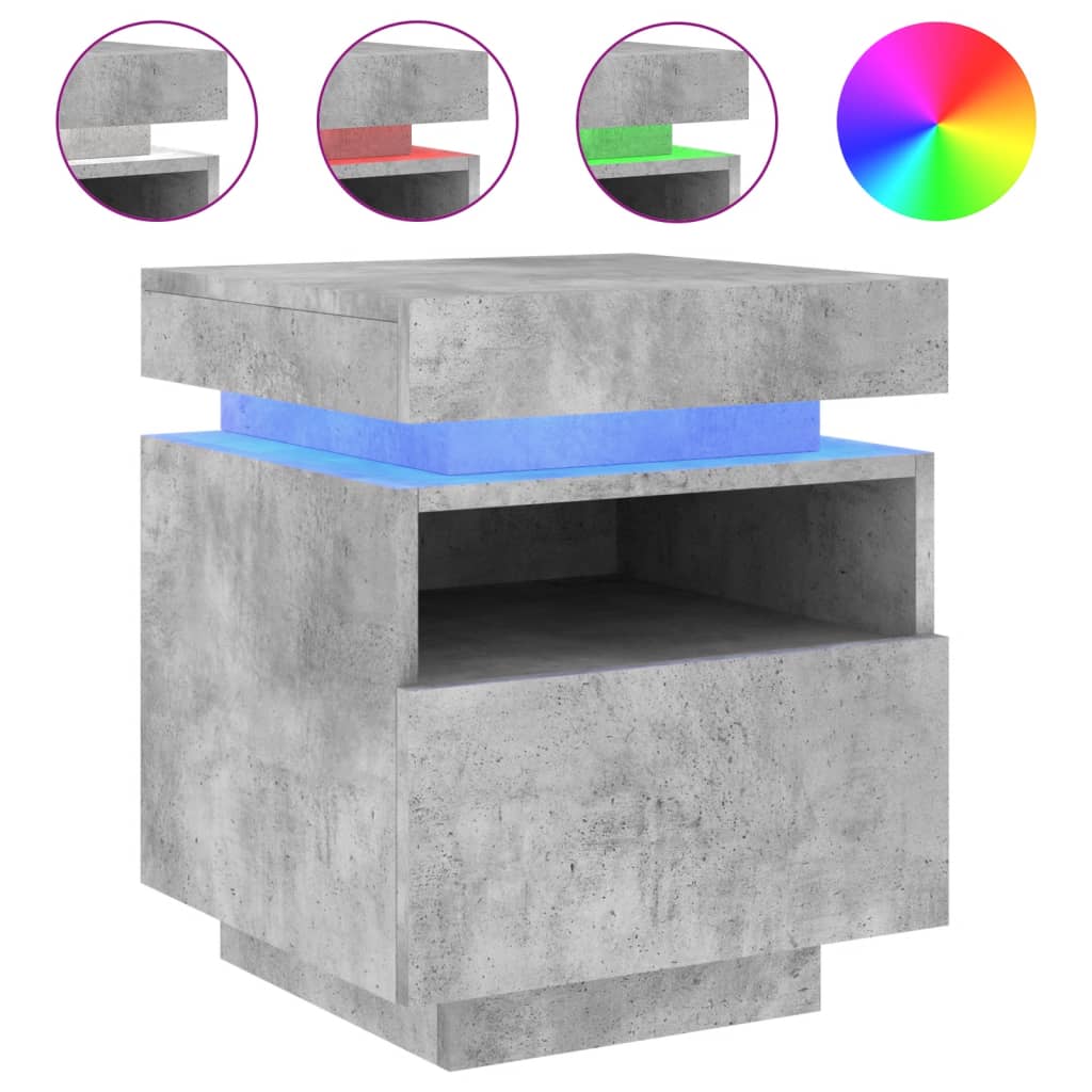 Bedside tables with LED lights 2 pcs 40x39x48.5cm cement grey