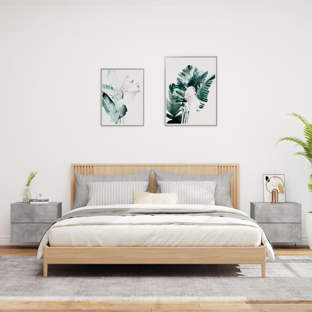 Wall-mounted bedside tables with LED lights 2pcs cement grey
