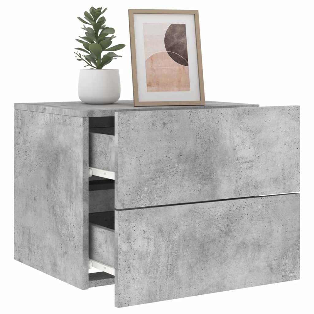 Wall-mounted bedside tables with LED lights 2pcs cement grey