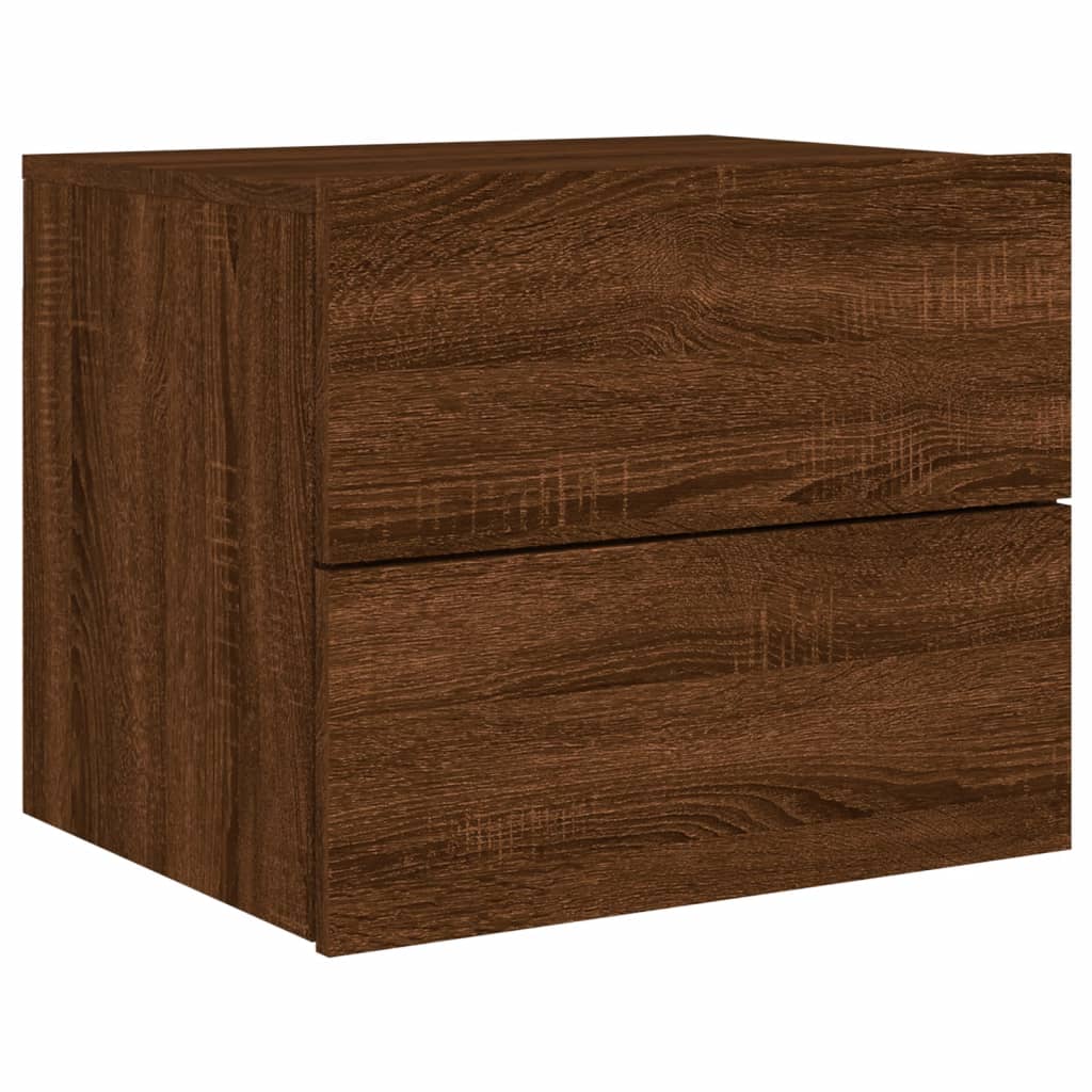 Mesas cabeceira de parede c/ luzes LED 2 pcs carvalho castanho