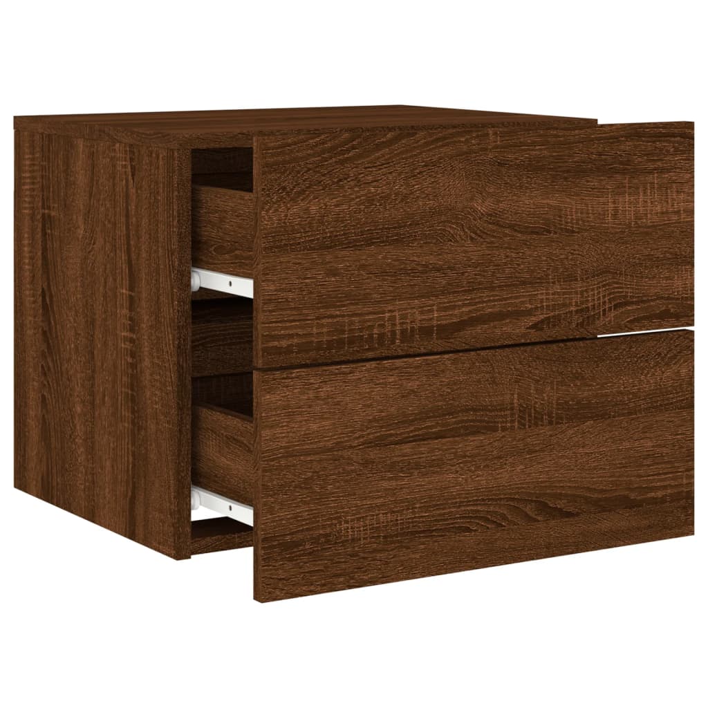 Mesas cabeceira de parede c/ luzes LED 2 pcs carvalho castanho