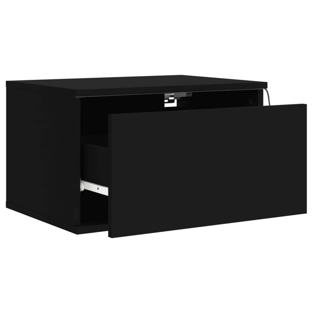 Mesas de cabeceira de parede com luzes LED 2 pcs preto