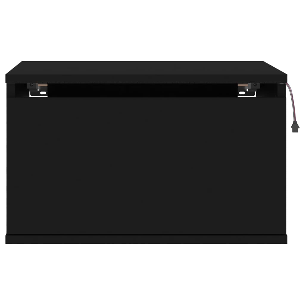 Mesas de cabeceira de parede com luzes LED 2 pcs preto