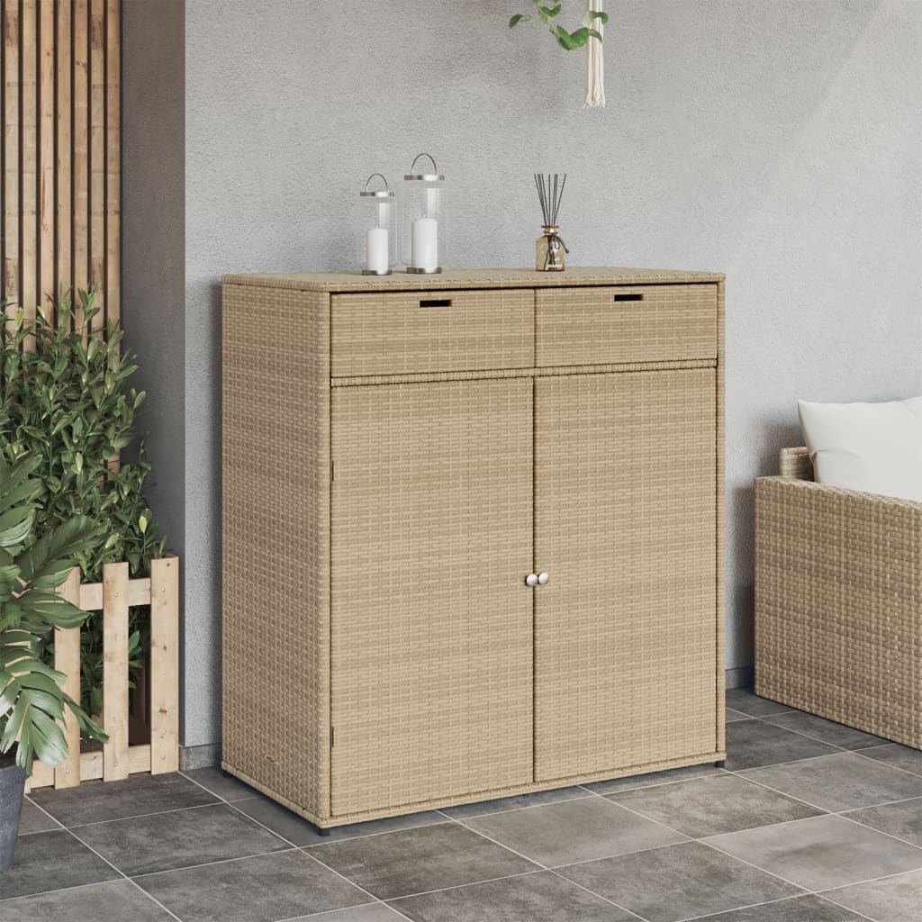Garden storage cabinet 105x55x113 cm PE wicker beige