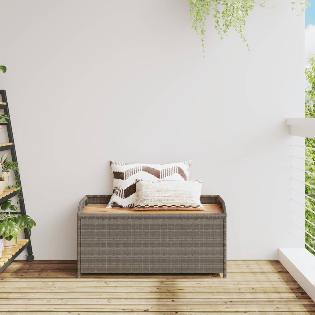 Storage bench 100x50x52 cm PE wicker and gray acacia wood