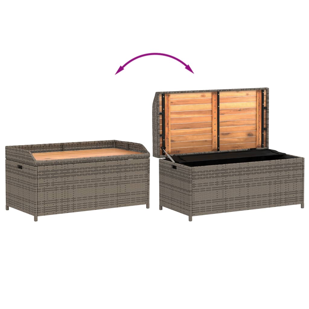 Storage bench 100x50x52 cm PE wicker and gray acacia wood