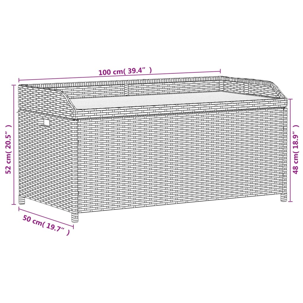 Storage bench 100x50x52 cm PE wicker and gray acacia wood