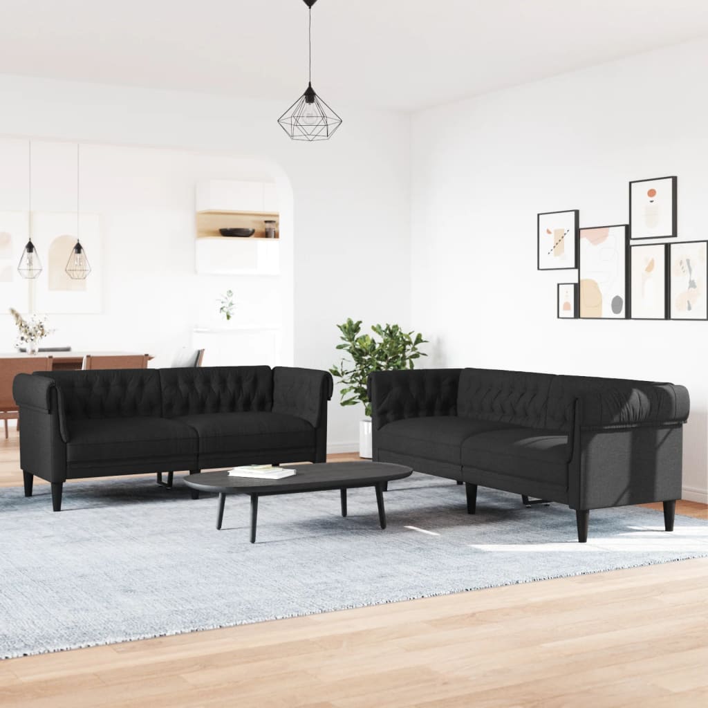 2 pcs black fabric sofa set