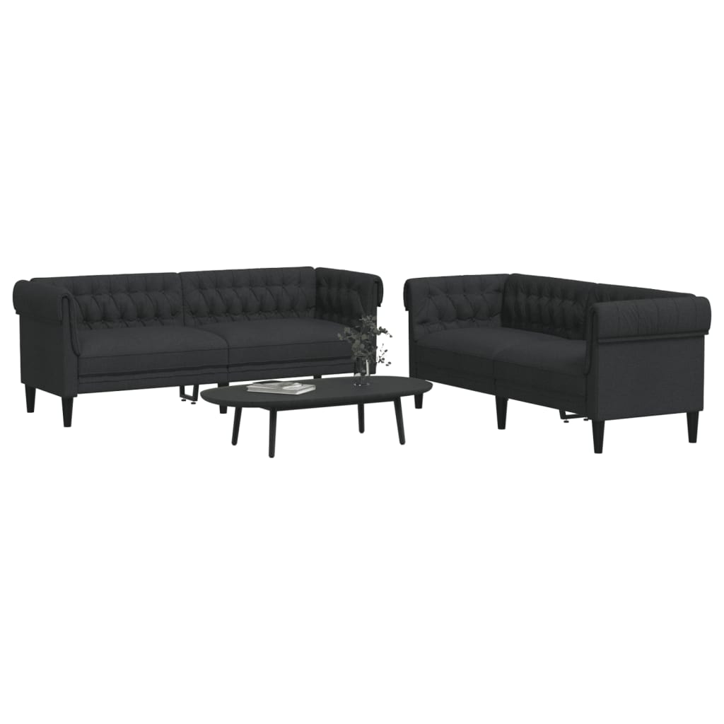 2 pcs black fabric sofa set