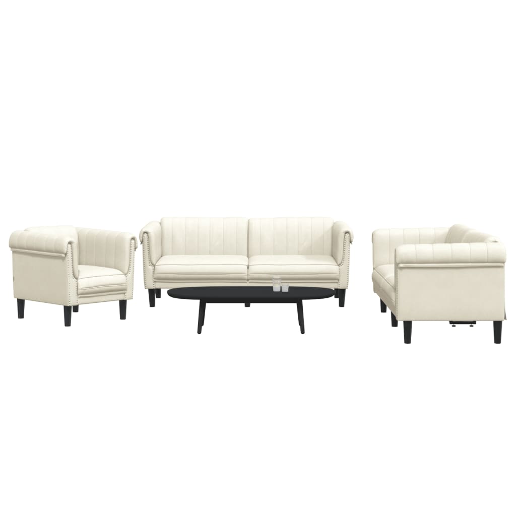 3 pcs cream color velvet sofa set