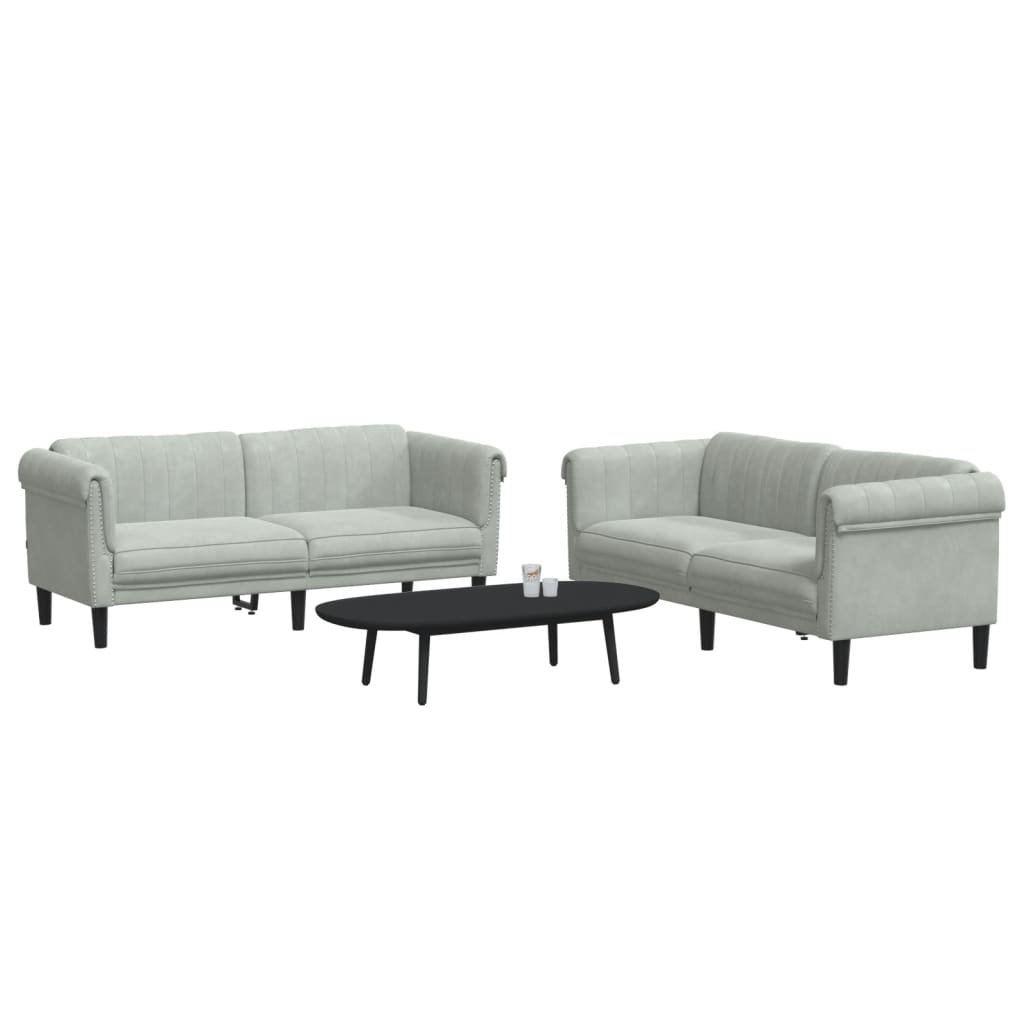 2 pcs conjunto de sofás veludo cinzento-claro