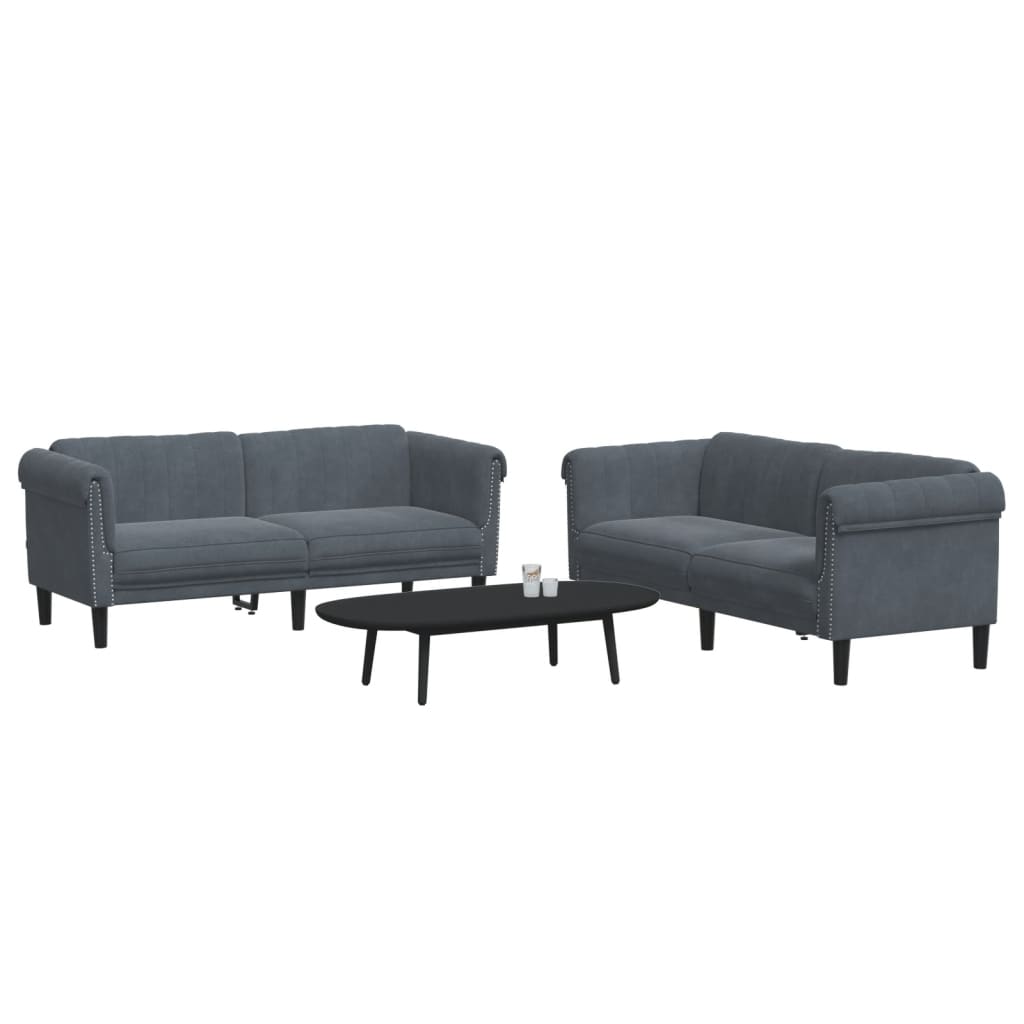 2 pcs conjunto de sofás veludo cinzento-escuro