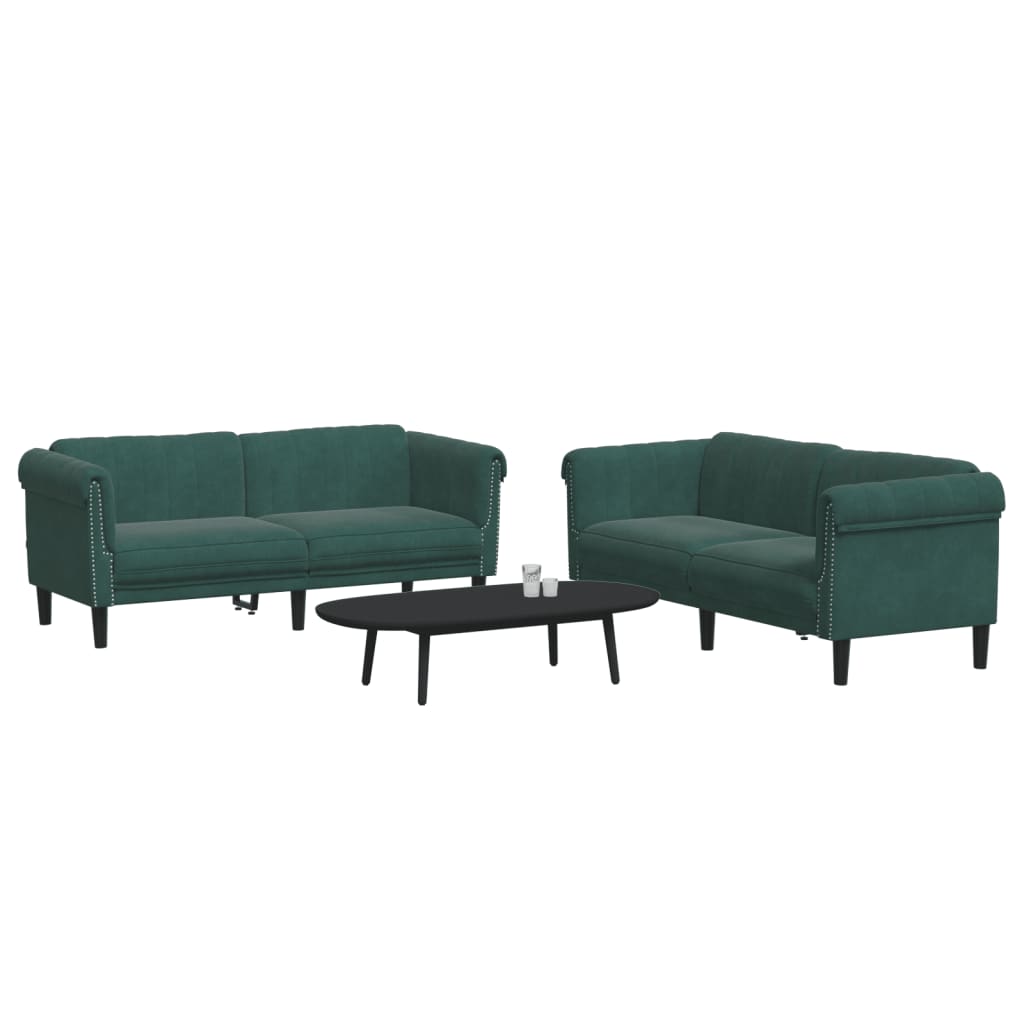 2 pcs dark green velvet sofa set