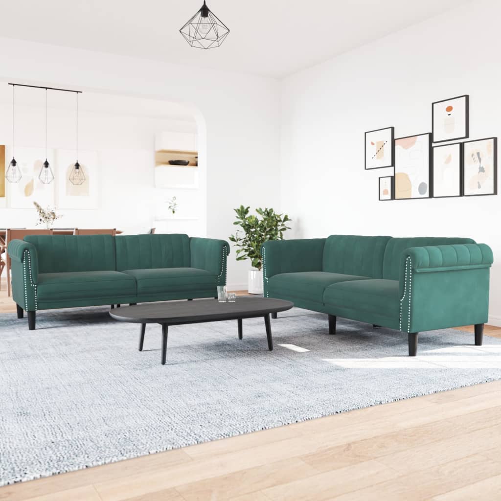 2 pcs dark green velvet sofa set