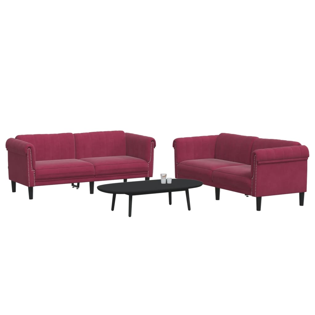 2 pcs red-red velvet sofa set