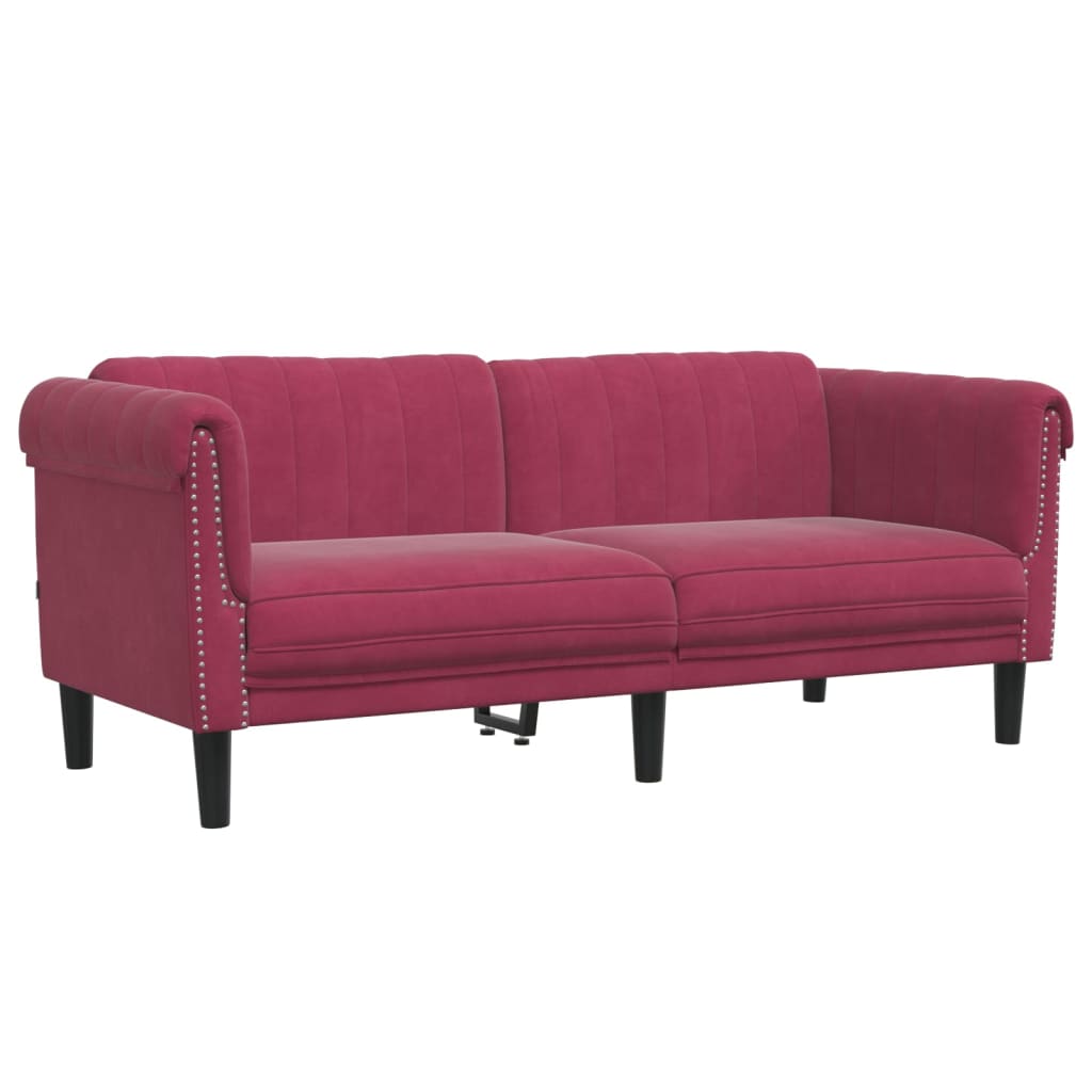 2 pcs red-red velvet sofa set