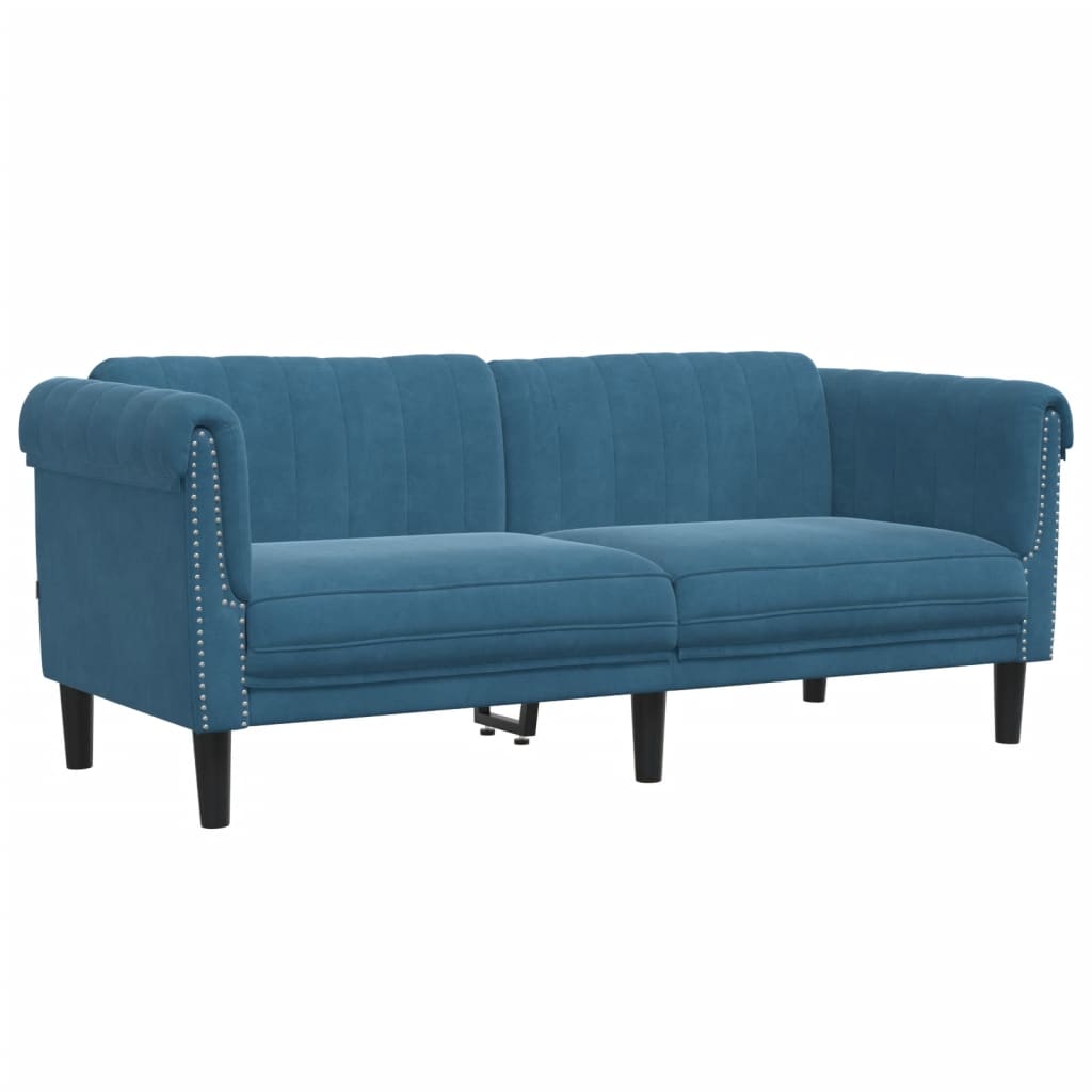 2 pcs blue velvet sofa set