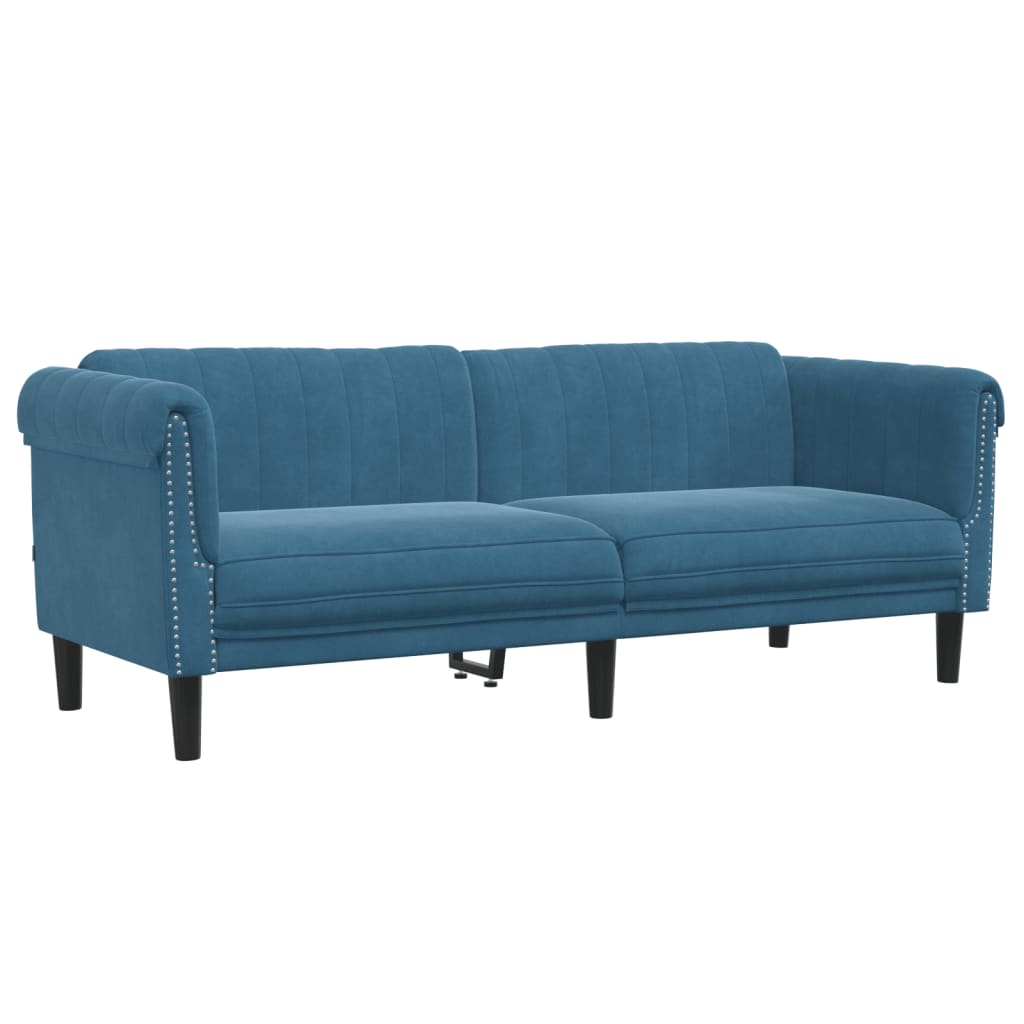 2 pcs blue velvet sofa set