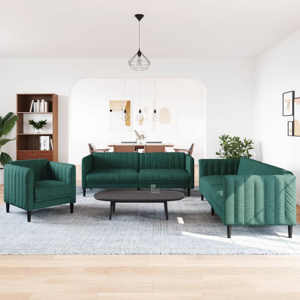 3 pcs dark green fabric sofa set