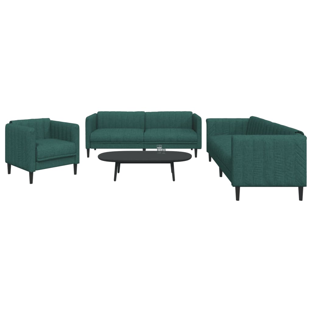 3 pcs dark green fabric sofa set
