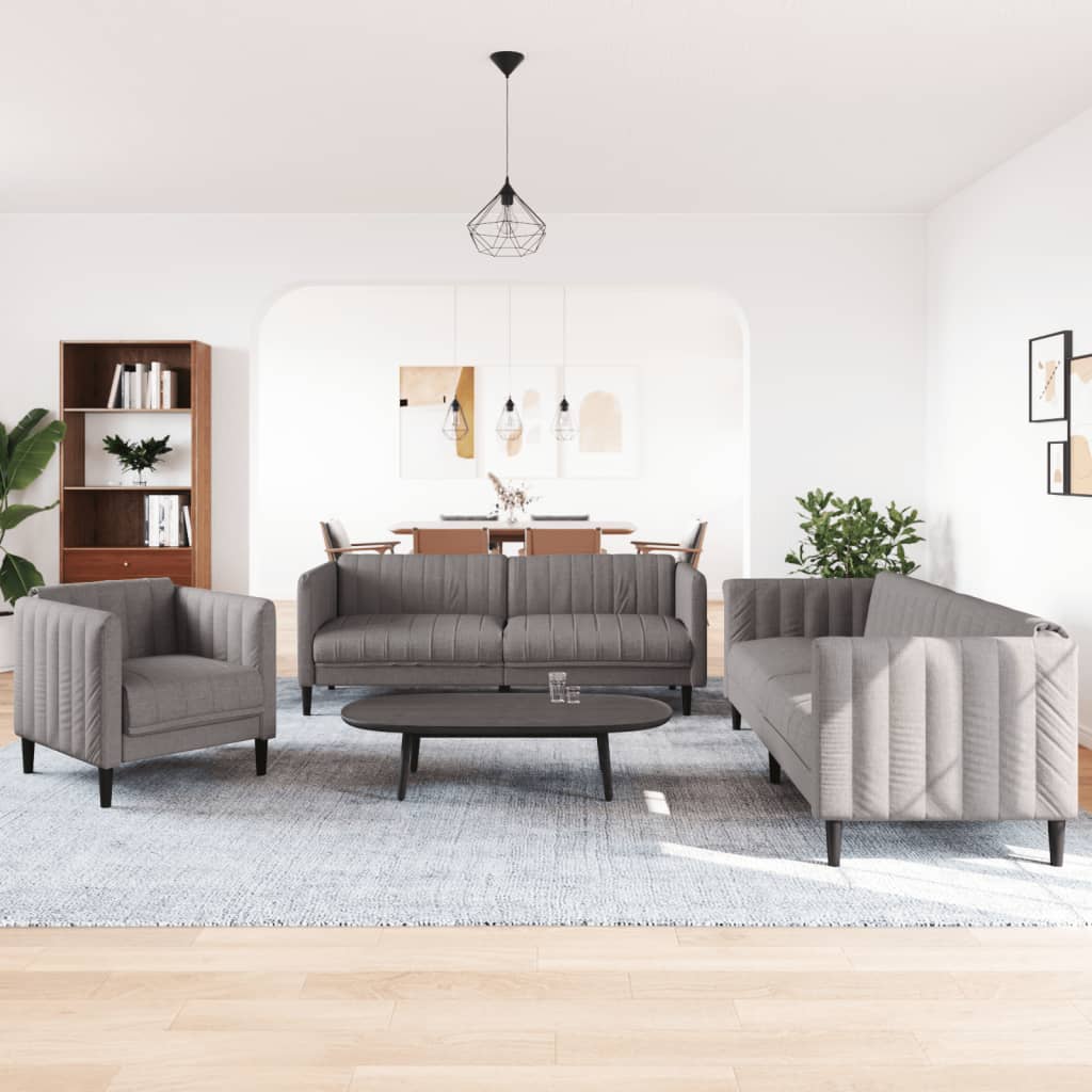 3 pcs sofa set grey-brown fabric