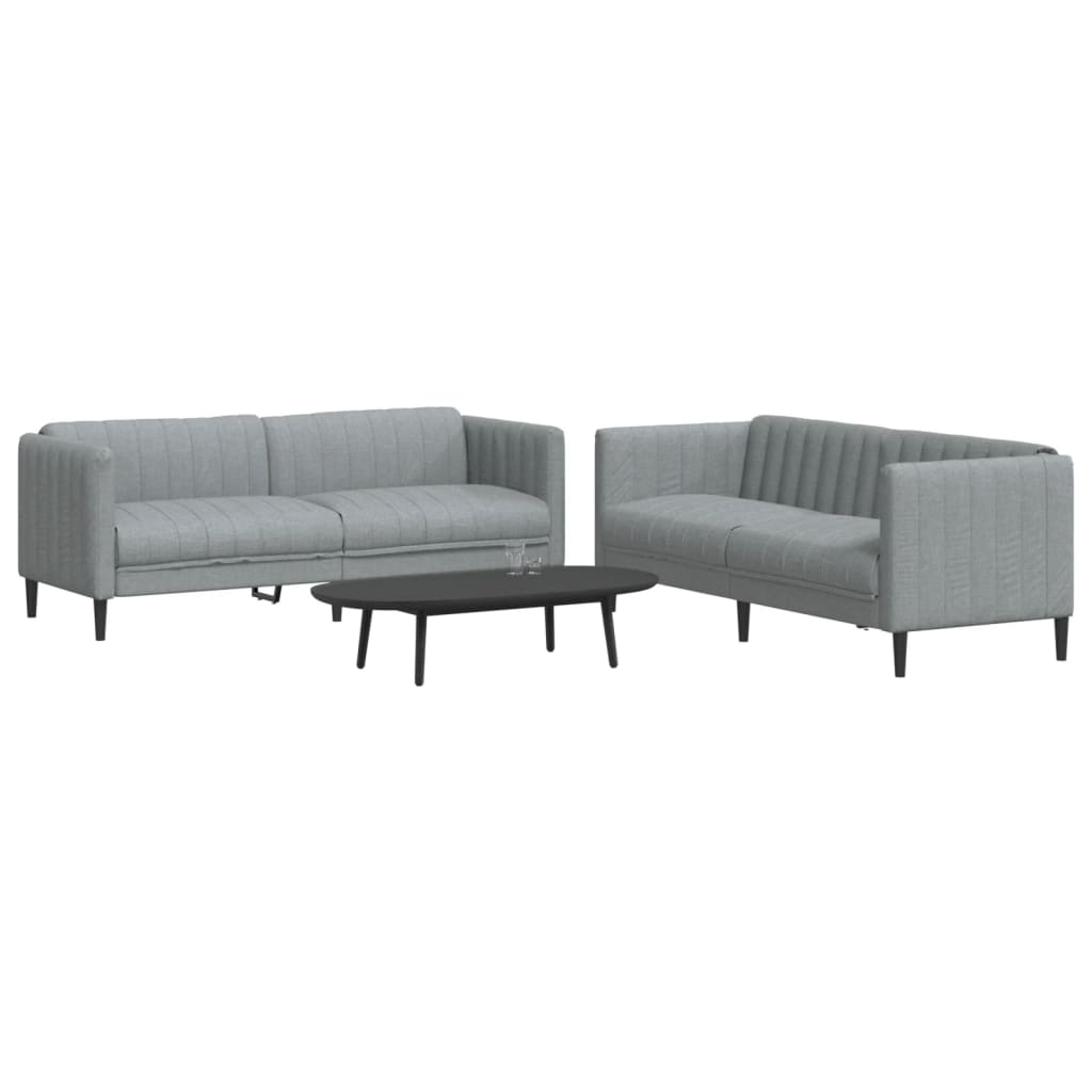 2 pcs conjunto de sofás tecido cinzento-claro