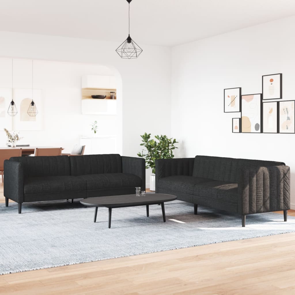2 pcs black fabric sofa set