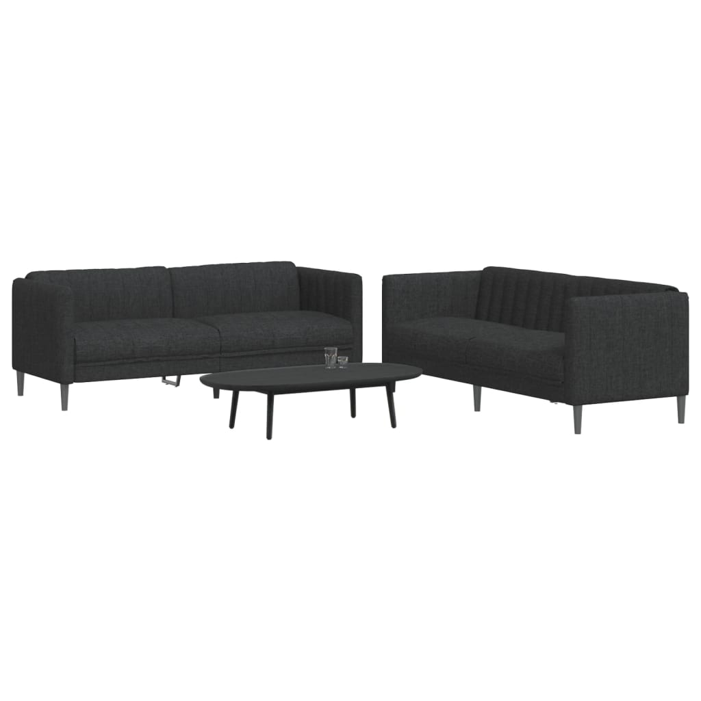 2 pcs black fabric sofa set