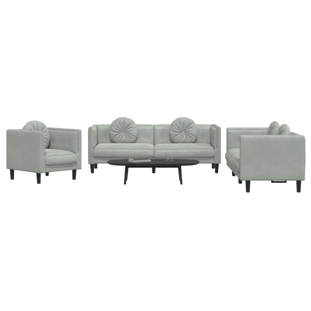 3 pcs sofa set with cushions light grey velvet