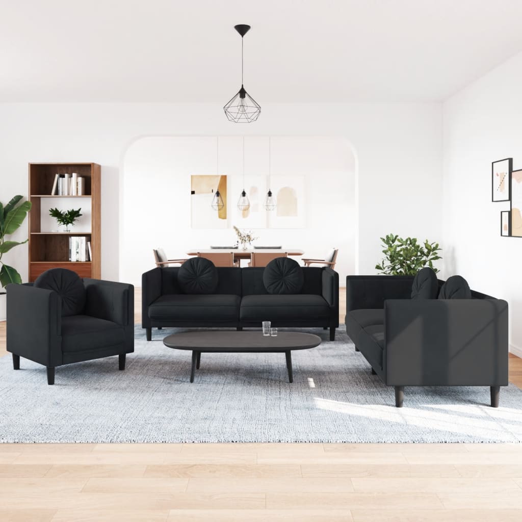 3 pcs sofa set with black velvet cushions