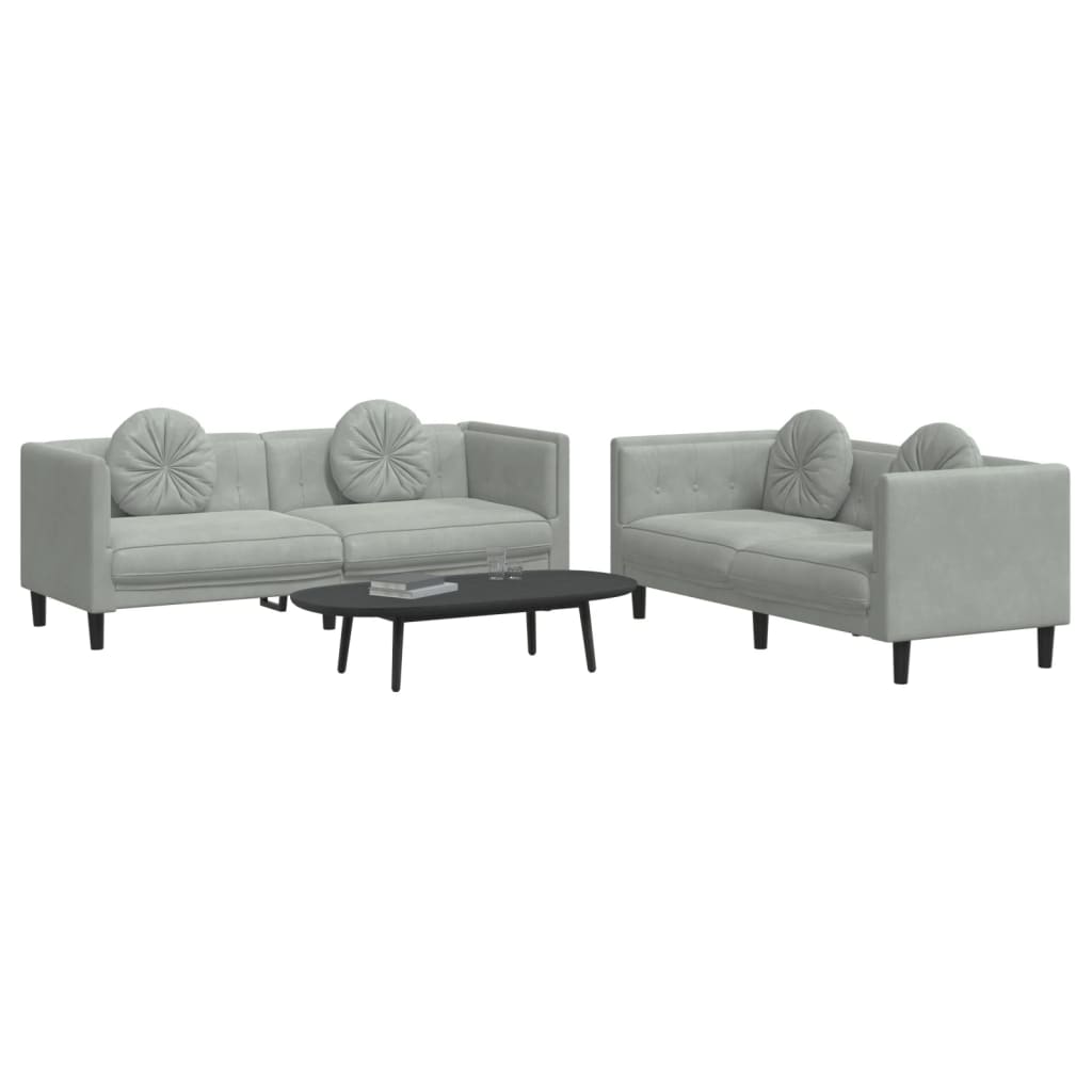 2 pcs sofa set with cushions light grey velvet