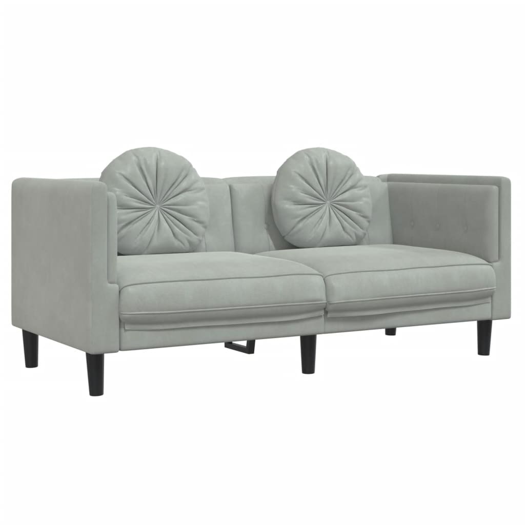 2 pcs sofa set with cushions light grey velvet