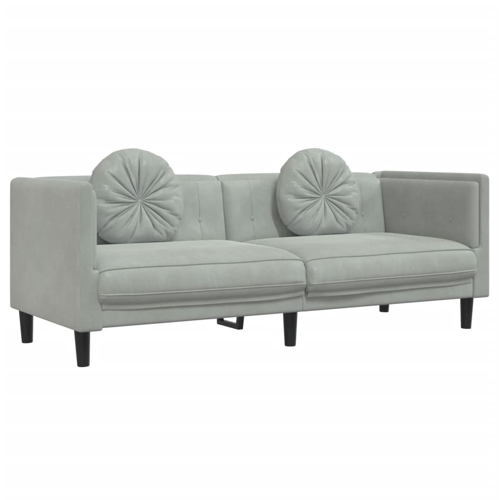 2 pcs sofa set with cushions light grey velvet