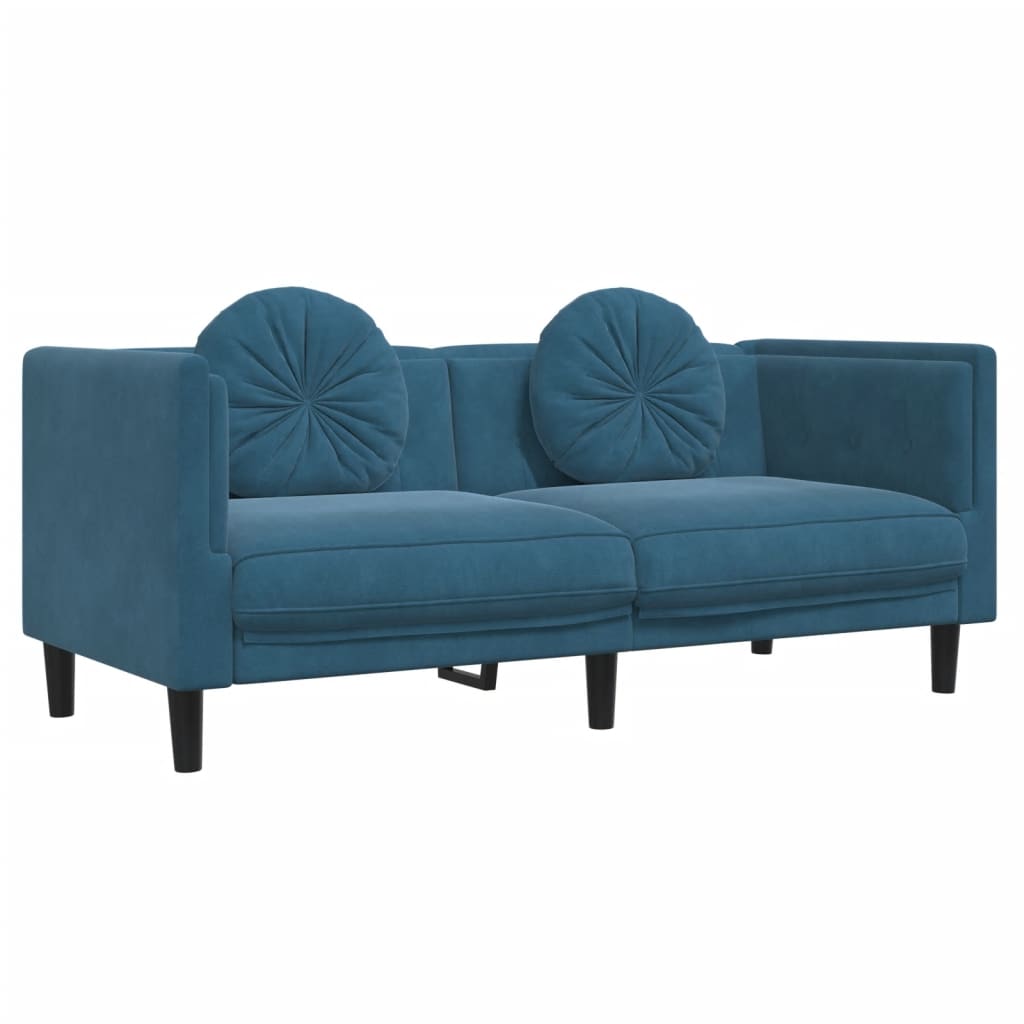 2 pcs sofa set with blue velvet cushions
