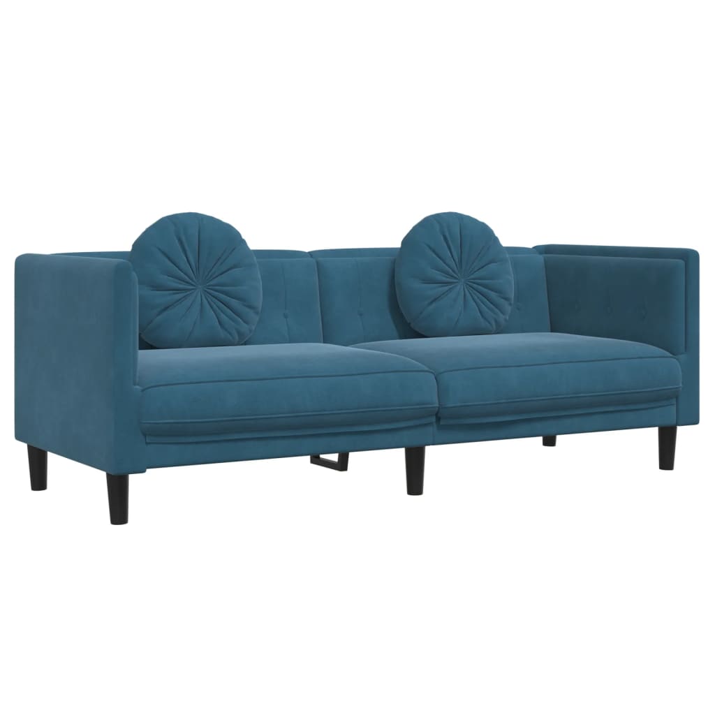 2 pcs sofa set with blue velvet cushions
