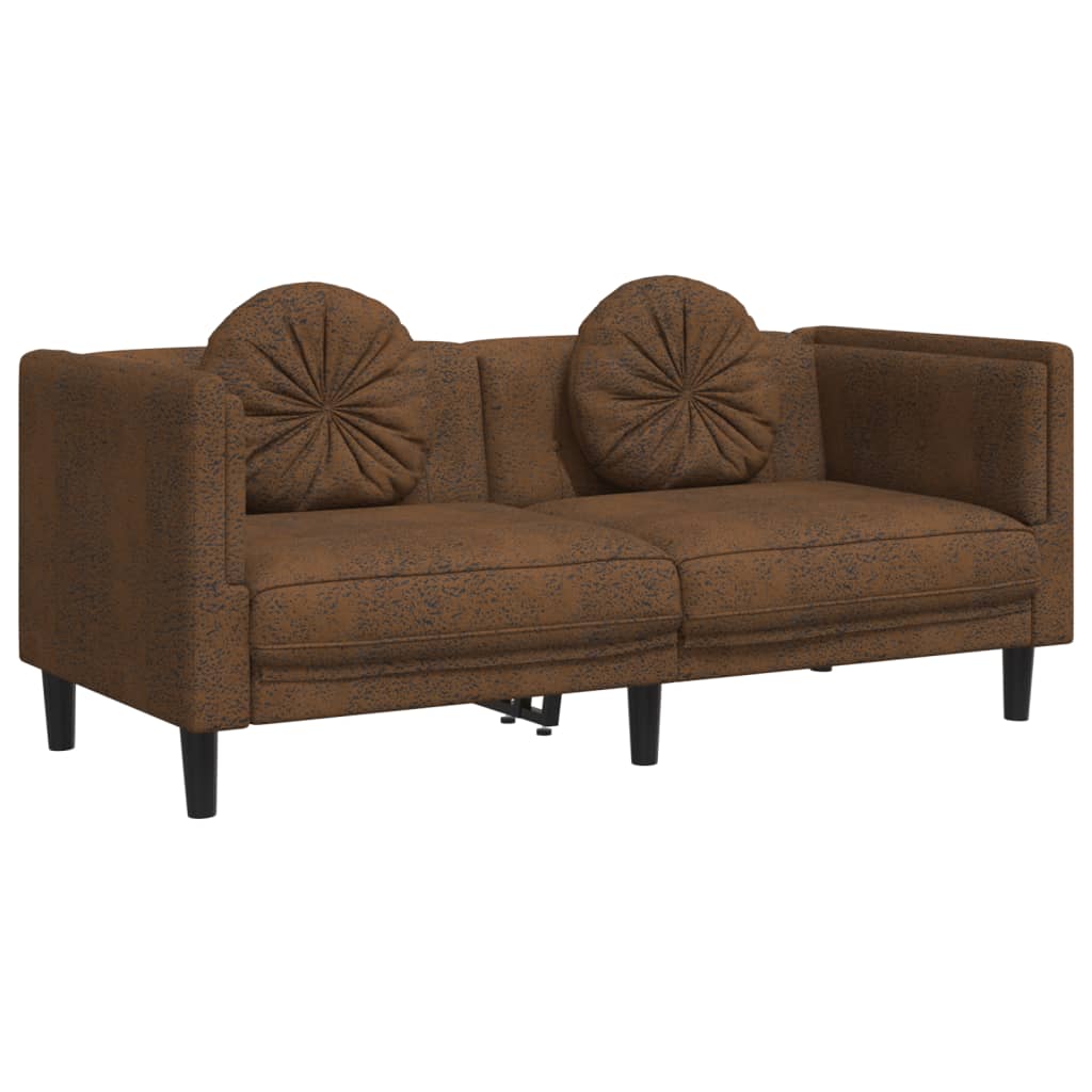 2 pcs conjunto de sofás com almofadas veludo castanho