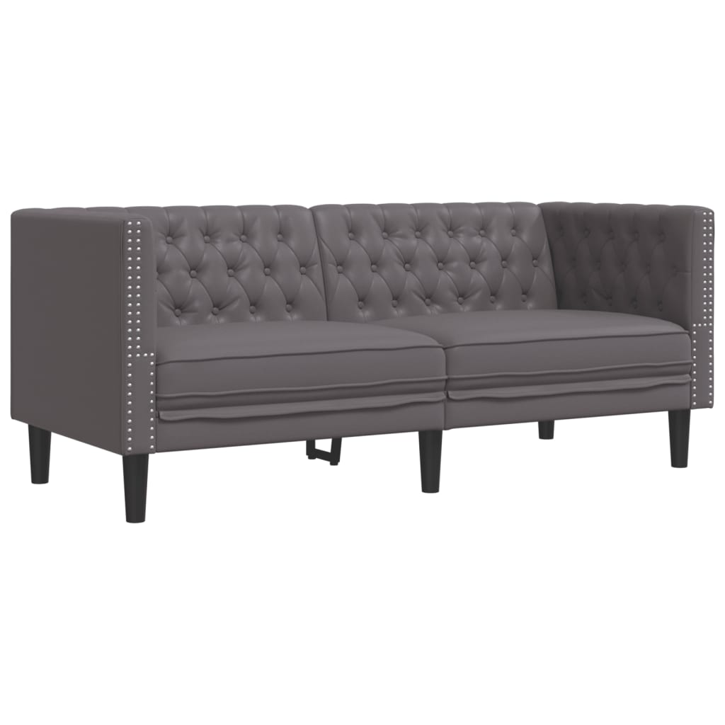 3 pcs conjunto de sofás chesterfield couro artificial cinzento