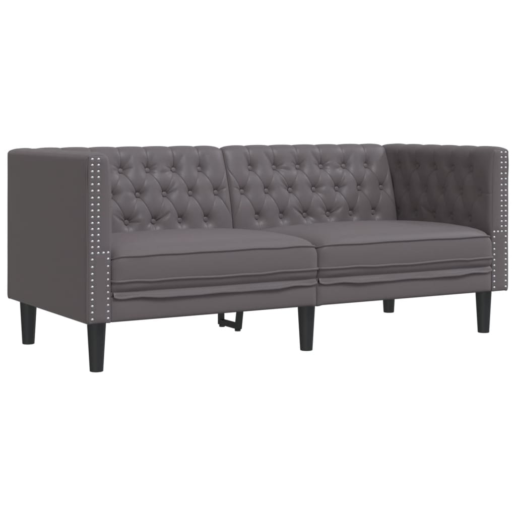 3 pcs conjunto de sofás chesterfield couro artificial cinzento